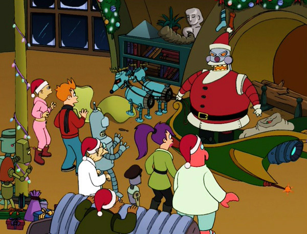 The Santa robot crashing Futurama's Xmas party